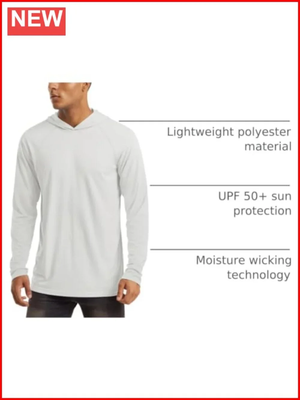 Men's UPF 50+ Sun Protection Long Sleeve Hooded Rash Guard Fishing Shirt